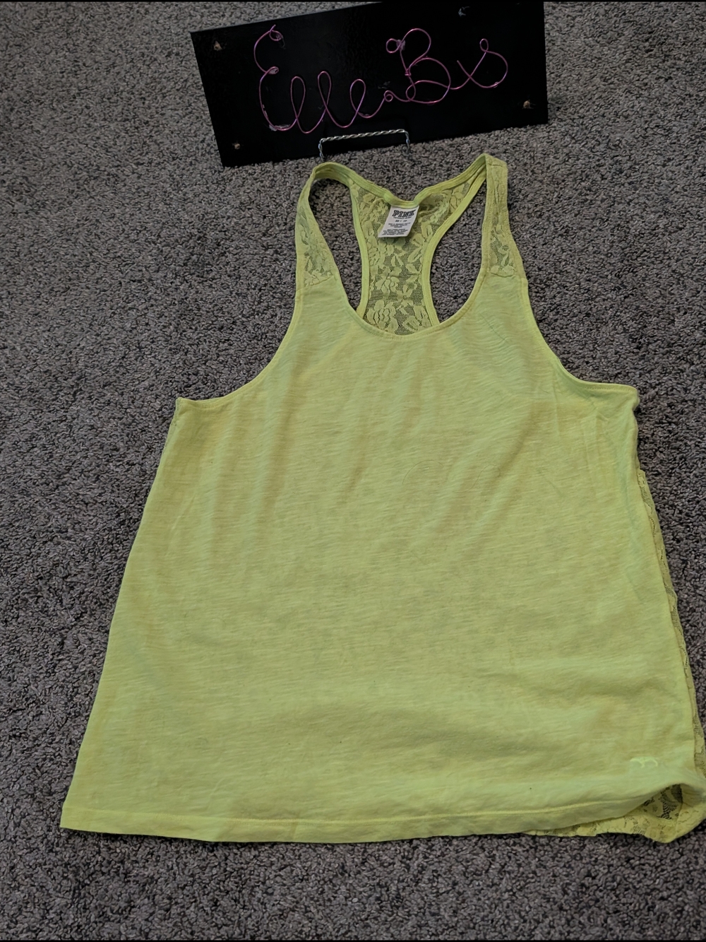 EUC PINK Victoria's Secret Neon Lime Lace-Back Racerback Tank Xs